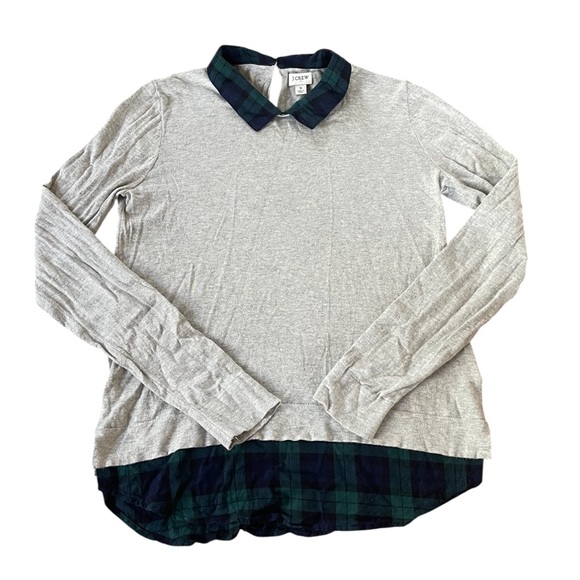 J Crew Contrast Plaid Collar Fall Sweater Size XS Preppy Office Career - Picture 1 of 5
